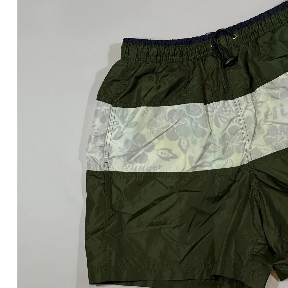 VTG Y2K Tommy Hilfiger Swim Trunks Mens M Green Tropical Bathing Suit Shorts 90s